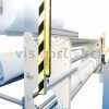 Detail view of Visdeltex quilting machine VT 5002. Support for feeding rolls of fabric and backing