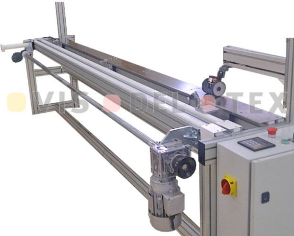 Overview of machine for cutting fabrics