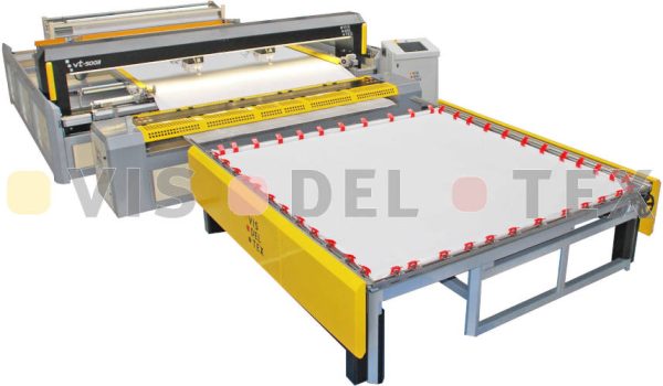 Overview of Visdeltex quilting machine VT 5003. Double head machine for interchangeable framework or for continuous work