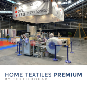 Stand de Visdeltex en feria Home Textiles Premium con máquina VU 500 en primer plano