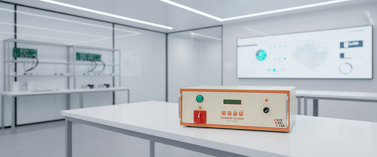 Caja generadora digital VTX para el control y suministro de energía en sistemas de soldadura y corte por ultrasonidos.