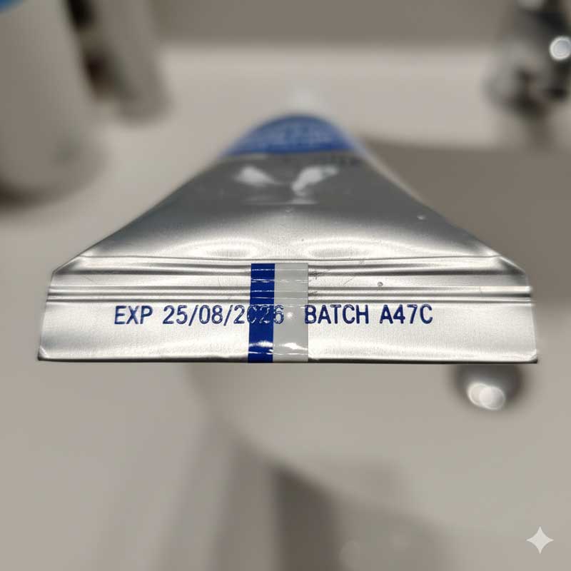 Detalle del proceso de soldadura por ultrasonidos en el cierre inferior de tubos de plástico para la industria cosmética y dental.